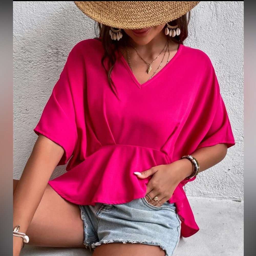 🩷 NWOT! Fucshia Peplum Blouse - Picture 2 of 7